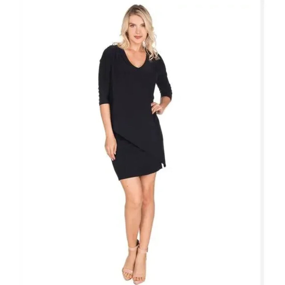 Last Tango Tunic Dress Layered Black 3/4 Sleeve Versatile size XL Minimalist